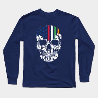 USA and Irish Flag Skull St Patrick’s Day Long Sleeve T-Shirt